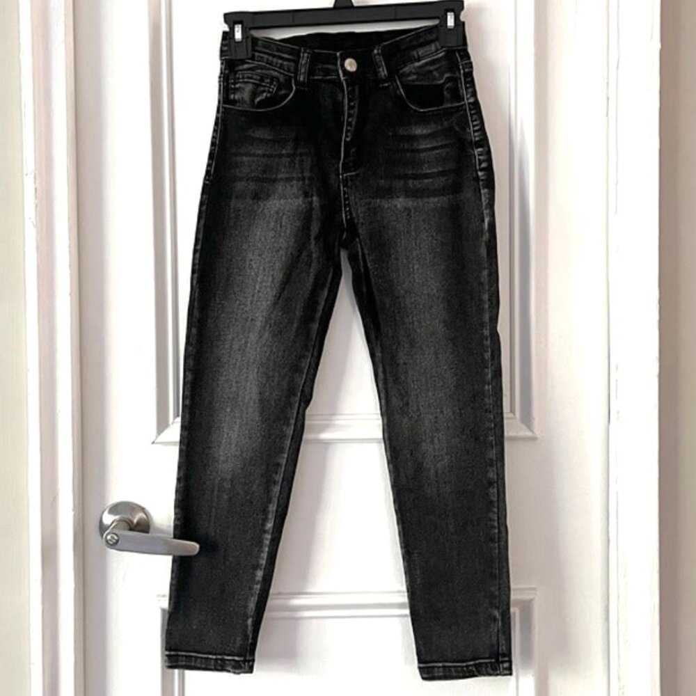 Black Acid Wash Cropped Skinny Jeans